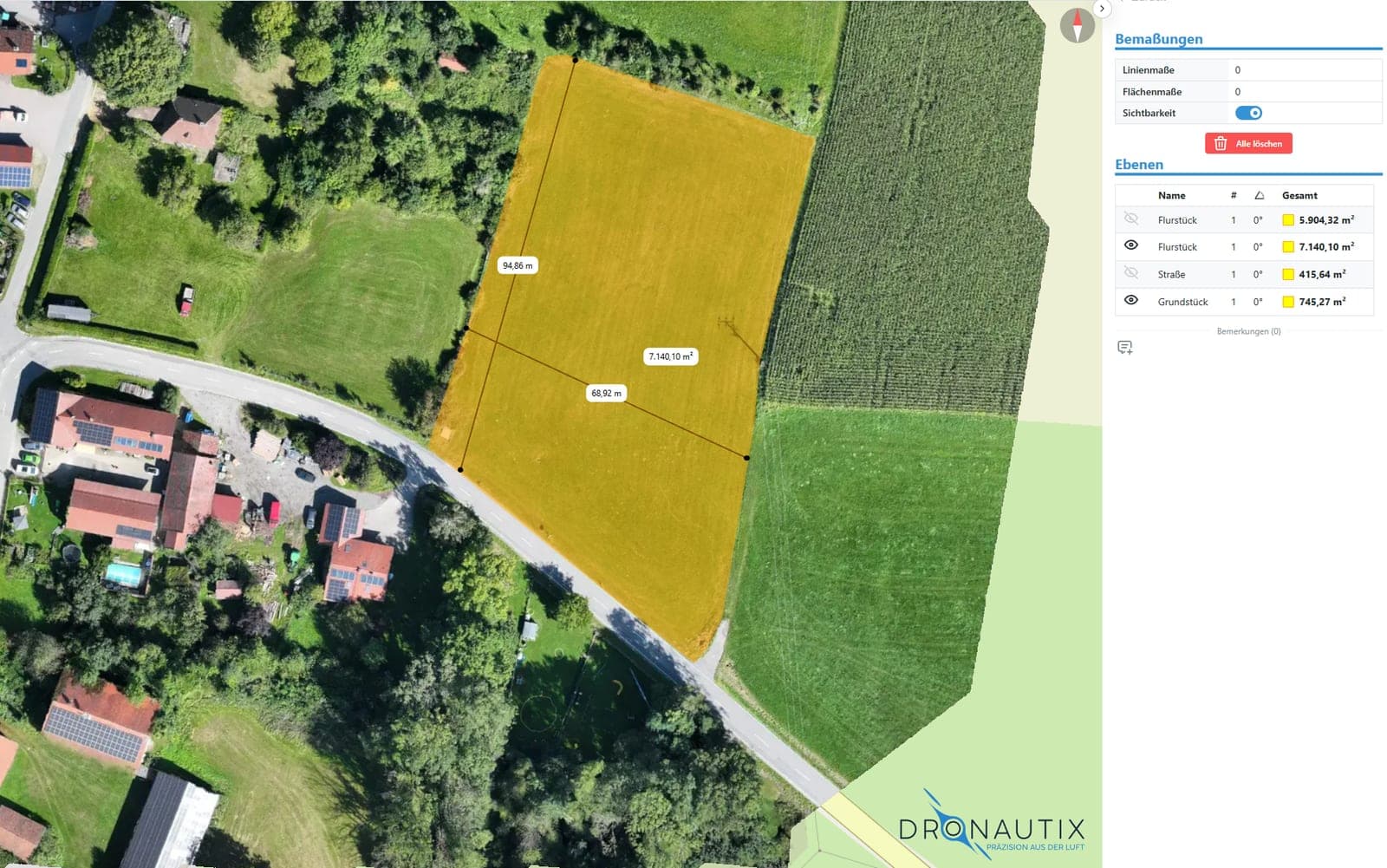 Visura Orthoviewer mit Flächenmessung im Orthofoto