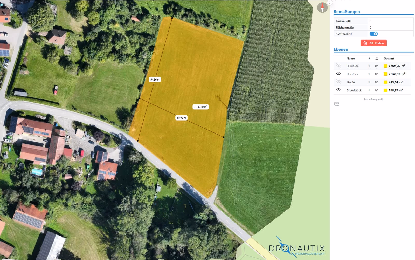 Visura ortho viewer with area measurement in an orthophoto